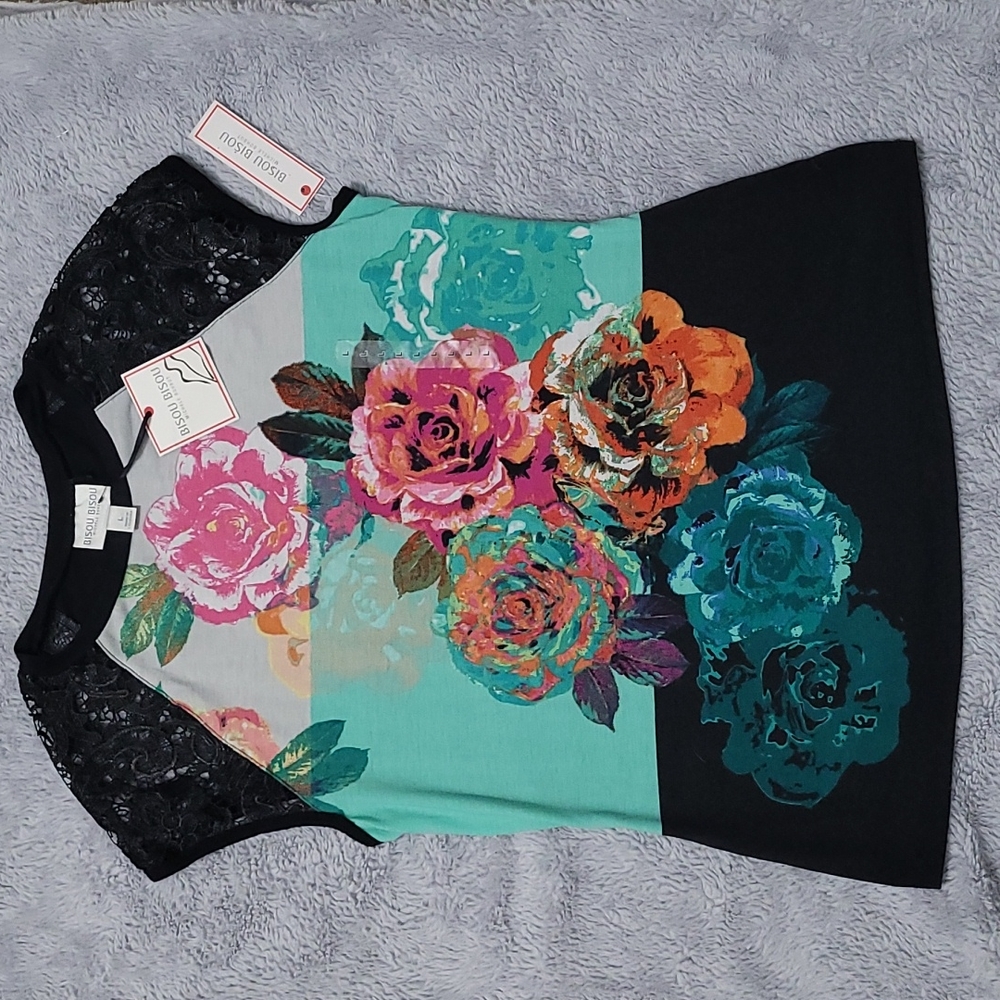 Floral Shirt with Lace Sleeves